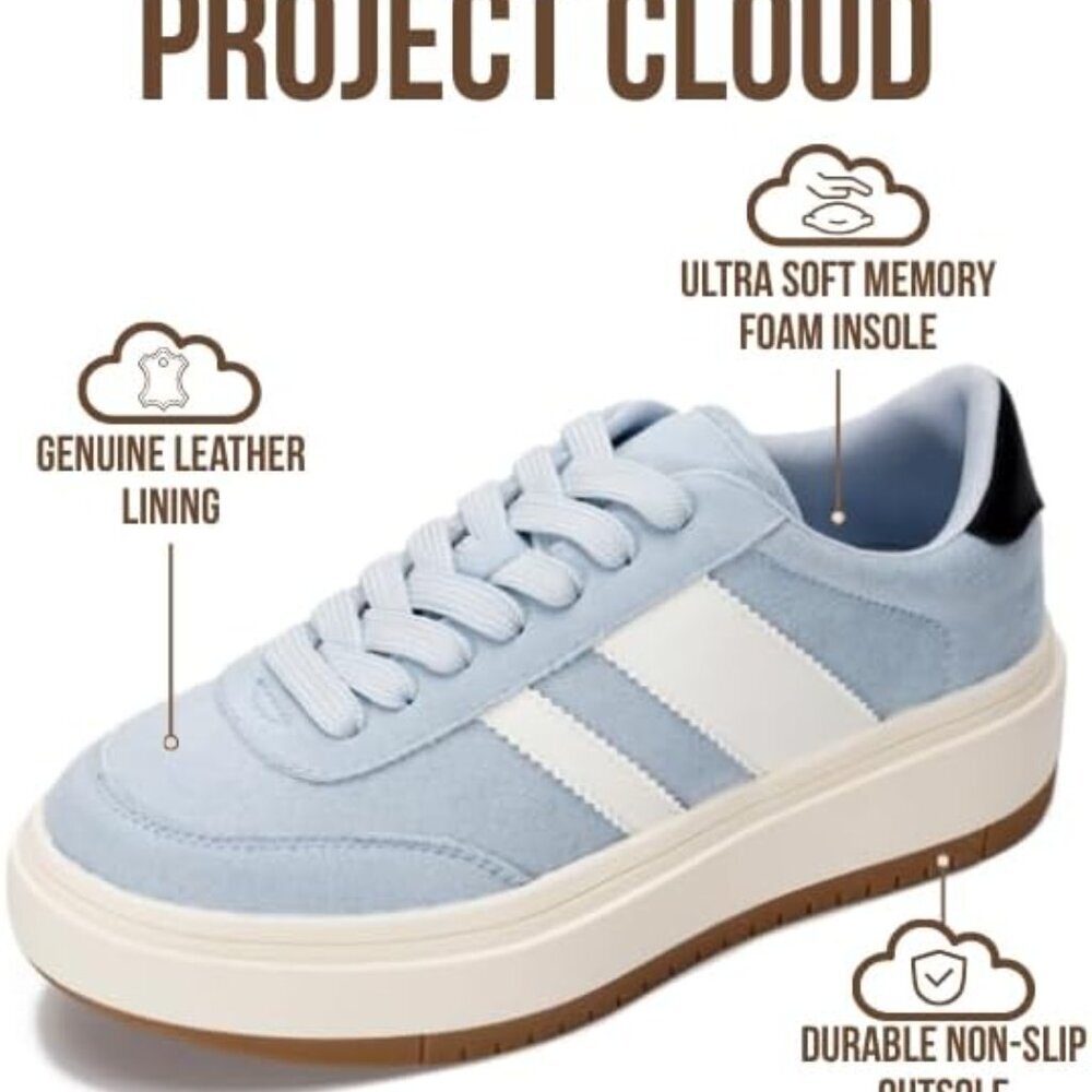 Women's Sky Blue Lightweight Memory Foam Non-slip Insole Fashion Sneakers - Picture 2 of 4